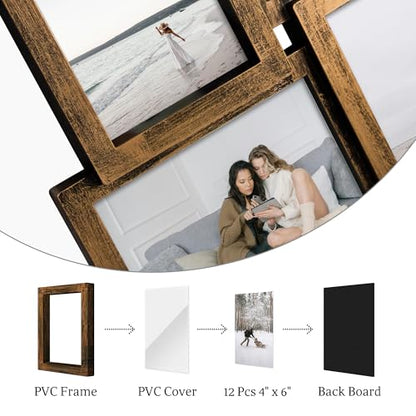 Jerry & Maggie - Photo Frame 24x24 Square Storm Eye PVC Picture Frame Selfie Gallery Collage Wall Hanging for 6x4 Photo - 12 Photo Sockets - Wall Mounting Design (Gold Rusted) - color: Golden