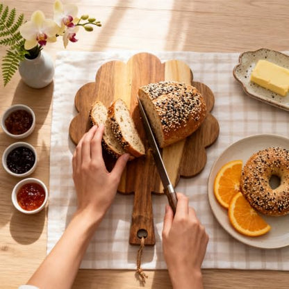 2 Pcs Acacia Wood Scalloped Cutting Chopping Board with Handle Decorative Cutting Boards for Kitchen Charcuterie Serving Tray Prep, Meat, Cheese, Bread, Fruit (with Hanging Rope & Holder)