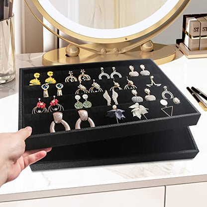 Julysky 2 Pcs/set Stackable Jewelry Organizer Trays，Earrings Tray+Earrings Tray, Jewelry Displays for Selling,Black - size: Earrings Tray + Earrings Tray