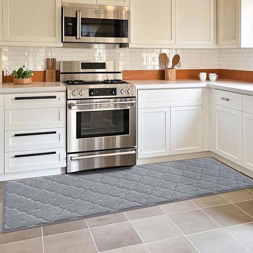 COSY HOMEER Soft Kitchen Floor Mats and Rugs Non Slip 20"x79",Grey | Super Absorbent Kitchen Runner Rug,Non-Skid Standing Mat,Washable,Stain Resistant,Polyester Kitchen Mat for Floor,Sink,Entry - color: Grey, size: 20"X 79"