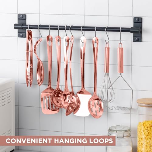 COOK WITH COLOR Kitchen Utensil Set - premium Nonstick & Heat Resistant Kitchen Gadgets, Turner, Spaghetti Server, Serving Spoons, Whisk, Tongs, Masher & Utensil Holder, 10-piece Rose Gold - color: Rose Gold