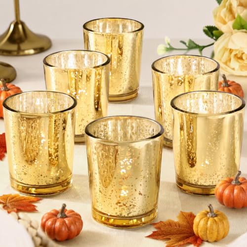 LETINE 6pcs Gold Votive Candle Holders – Tea Light Candles Holder & Standard Votive Size for Regular Votive Candles – Candle Holder for Home Decor, Garden Party Decorations, Engagement Table Decor - color: Gold