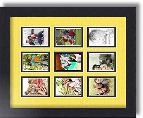 ArtToFrames Collage Photo Frame Double Mat with 9-2x3 Openings with Satin Black Frame and Canary mat. - color: Canary, size: 9 - 2x3