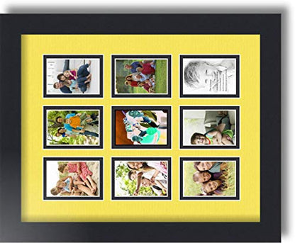 ArtToFrames Collage Photo Frame Double Mat with 9-2x3 Openings with Satin Black Frame and Canary mat. - color: Canary, size: 9 - 2x3