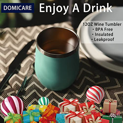 DOMICARE Stainless Steel Wine Tumbler Bulk with Lid, Personalized Insulated Tumblers Set, 12oz Travel Coffee Cups Pack of 8, Light Blue - color: Light Blue, size: 8 Count (Pack of 1)