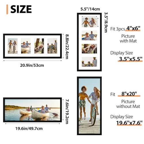 Fixwal 8x20 Collage Picture Frame, Holds Four 4x6 Photos, PVC | Shatter Resistant Plastic Cover, Wall Decor - size: 8x20（4-4x6）