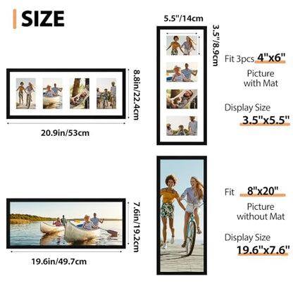 Fixwal 8x20 Collage Picture Frame, Holds Four 4x6 Photos, PVC | Shatter Resistant Plastic Cover, Wall Decor - size: 8x20（4-4x6）
