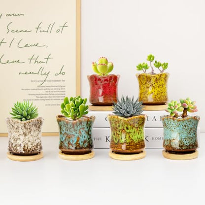 Succulent Pots with Drainage Tray, Cute Ceramic Pots for Plants Set of 6 - color: 2.8"colorful - 6pcs