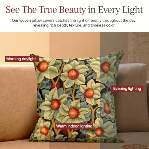 William Morris Orange Tree Tapestry Throw Pillow Cover 18 x 18 in - color: Black William