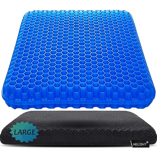Gel Seat Cushion, Large Cooling Gel Cushion Breathable Honeycomb Chair Pads Gel Cushion with Non-Slip Cover for Home Office Chair Car Seat Wheelchair Absorbs Body Pressure Points, As Seen on TV - color: Blue, size: Large: 17*17*1.7inch
