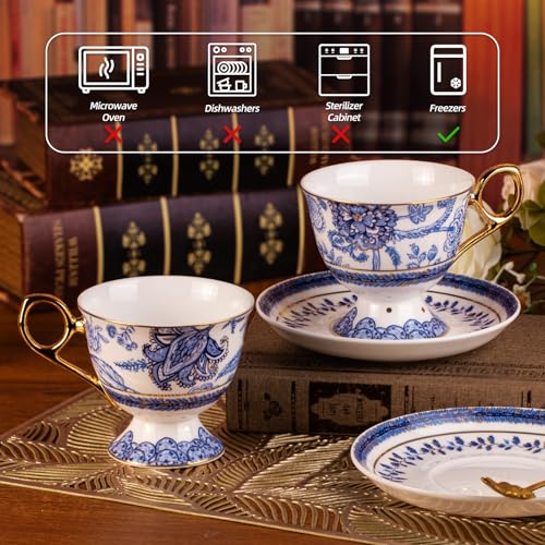 KAMMAK Tea Cups and Saucers Set of 2, Fine Bone China Coffee Cups, 572N | Stackable Espresso Mugs, Ceramic Demitasse for Coffee, Cappuccino, Latte, Americano, Tea - size: 7KPSP572N
