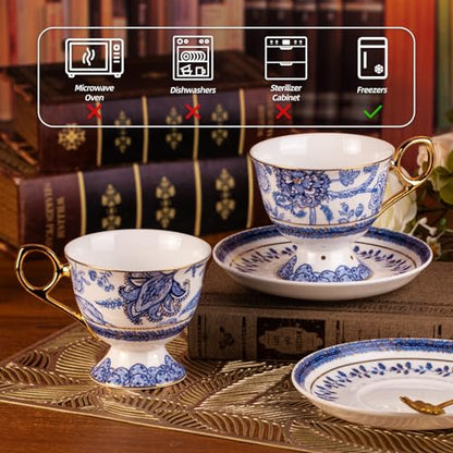 KAMMAK Tea Cups and Saucers Set of 2, Fine Bone China Coffee Cups, 572N | Stackable Espresso Mugs, Ceramic Demitasse for Coffee, Cappuccino, Latte, Americano, Tea - size: 7KPSP572N