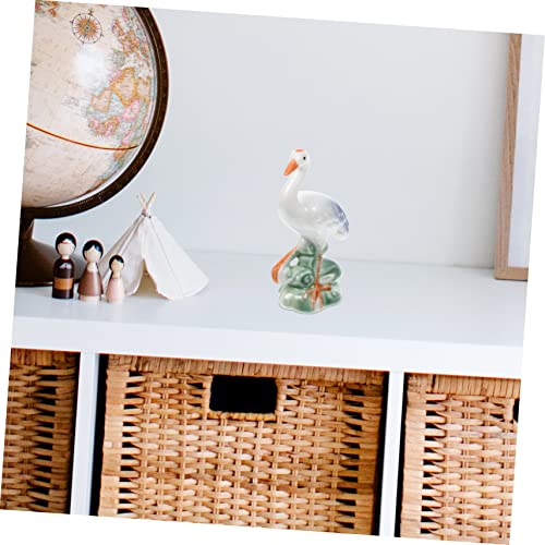 ULTECHNOVO Ceramic Crane Figurine Ornament 1PCS Cute Animal Statue for Desktop Decoration Rustic Style Home Decor Aesthetically Pleasing Ceramic Craft