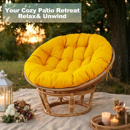 ARTPLAN Round Papasan Chair Cushion Tufted Swing Seat Pad with Ties,Yellow | 47"x47"x4"tufted round chair cushion, polyester cover&fluffy fiber fill, fixed ties fit papasan, swing&wicker indoor chairs - color: Yellow
