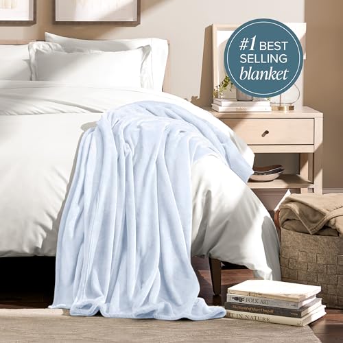 Bare Home Fleece Blanket Luxury Microplush (Full/Queen, Blue Mist) | Ultra-Soft Lightweight Blanket for Bed, Sofa, and Couch, Cozy & Warm Blanket - color: 09 - Blue Mist, size: Full/Queen
