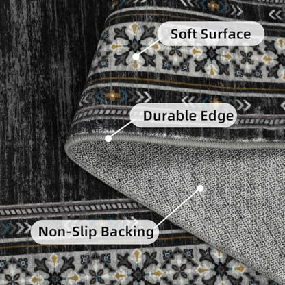 Modern 2x6 Rug Runners for Hallways Non Slip, Bordered Solid Washable Area Rug Stain Resistant Non Shedding Throw Rugs, Foldable Low Pile Thin Carpet for Entryway, Kitchen, Bedroom, Black | Solid Washable Low Pile Stain Resistant Non Shedding Foldable Thi