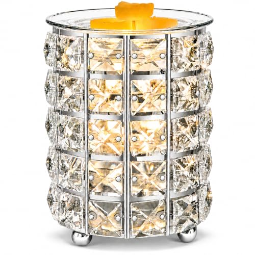 Wax Warmer, Wrought Iron Crystal Wax Melt Warmer Electric Oil Burner | Wax Melt for Home Decor, Kitchen, Living Room, Bedroom & SPA with Elegant Crystal Design - color: Silver