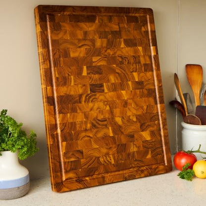 Bearchop Acacia Wood Cutting Board for Kitchen, Wooden Butcher Block with 4-Side Reinforced Bar for Anti Crack/Warp, [17"x13"x1"] Medium End Grain Cutting Boards with Gift Box, Juice Groove, Handle