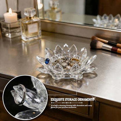 Crystal Flower Jewelry Tray, Luxury Transparent Decorative Trinket Dish for Rings, Earrings, Necklaces, Keys for Vanity Dresser Nightstand, Elegant Gift for Women Mother's Day (1, 6.3"(W) - Clear) - size: 6.3"(W) - Clear