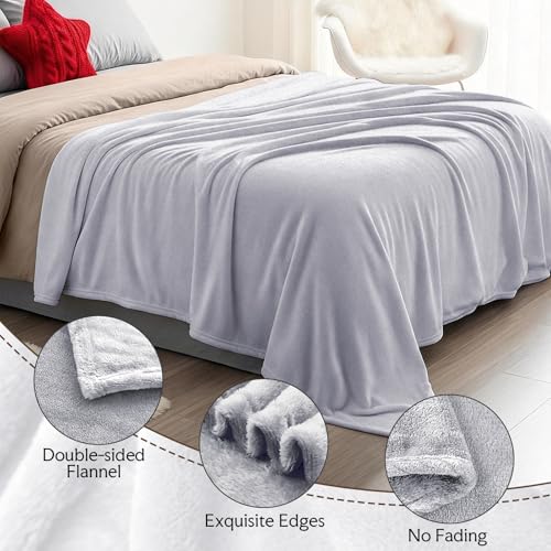 3-Pack Fleece Throw Blankets 50x60, 300GSM Soft Flannel Plush Blanket, Lightweight Warm Couch Sofa Bed Blankets, No Shedding All Season (Light Gray) - color: Light Gray