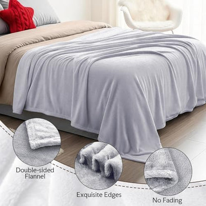 3-Pack Fleece Throw Blankets 50x60, 300GSM Soft Flannel Plush Blanket, Lightweight Warm Couch Sofa Bed Blankets, No Shedding All Season (Light Gray) - color: Light Gray