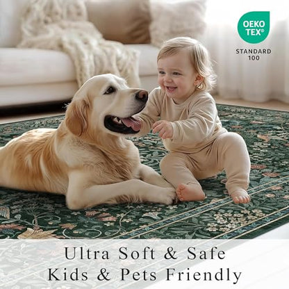 4ft Washable Area Rug Round Non-Slip Carpet for Bedroom Green Blue - color: Dark Green (Larger Pattern), size: 4' (Round)