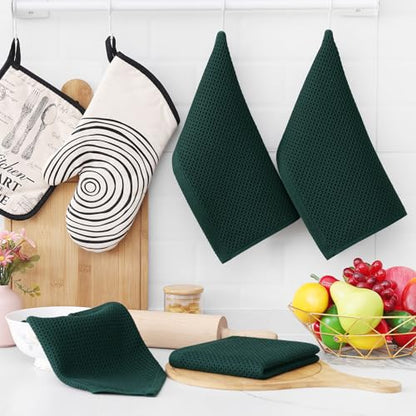 Homaxy 100% Cotton Waffle Weave Kitchen Dish Cloths 15-Pack, Blackish Green | 12 x 12 Inches, Ultra Soft Absorbent Dish Towels, Quick Drying Dish Rags with Hanging Loop - color: Blackish Green, size: 12 x 12 - 15 Pack