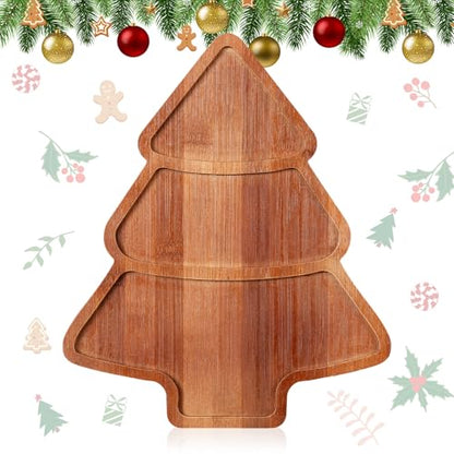 11.42 x 10.43 Inch Christmas Tree Wood Serving Platter Board | Rustic Charcuterie Platter for Christmas Parties, Cheese Fruit Tray, Farmhouse Cutting Board for Holiday Table - style: Christmas Tree