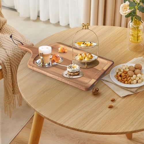 Acacia Wood Cutting Board with Handle, Kitchen Decor, 17.7" X 9.8" | Wooden Chopping Board for Meat, Cheese Board, Vegetables, Bread, Decorative Charcuterie Board - size: 17.7"L x 9.8"W