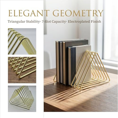 Gold Expandable Bookends, 7-Section, 2"-15.7" | 7 Slot Adjustable Book Rack, Telescoping Desktop Organizer, Metal Magazine Vinyl Record Stand, For Office Home Decor - size: 7-Section