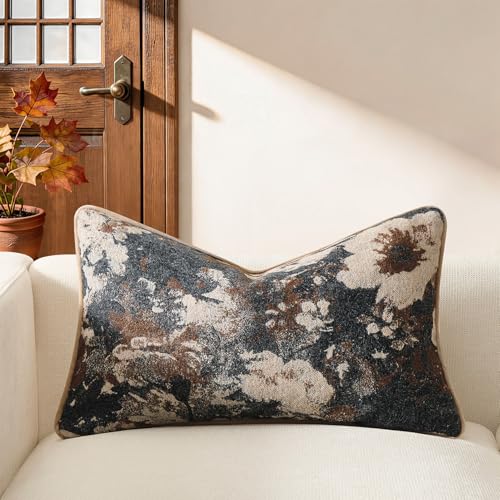 Kevin Textile Vintage Floral 12x20 Inch Lumbar Pillow Cover 1 Pack, Brown | Soft Neutral Retro Flowers Embroidered Texture Lumbar Pillow Cover Accent Decorative Pillowcase for Couch Sofa Chair Bed - color: Floral Brown, size: 20" x 12" (Pack of 1)