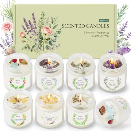 Scented Candles for Home,8 Pack Soy Candles Gift Set for Women,Aromatherapy Candle with Crystals Inside-Perfect for Mother's Day,Valentine's Day, Birthdays, Anniversaries,Christmas