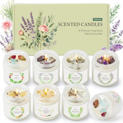 Scented Candles for Home,8 Pack Soy Candles Gift Set for Women,Aromatherapy Candle with Crystals Inside-Perfect for Mother's Day,Valentine's Day, Birthdays, Anniversaries,Christmas