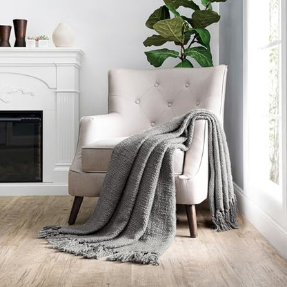 Merit Linens Slub-Yarn Throw Blanket - One Size Gray - color: Basketweave Gray