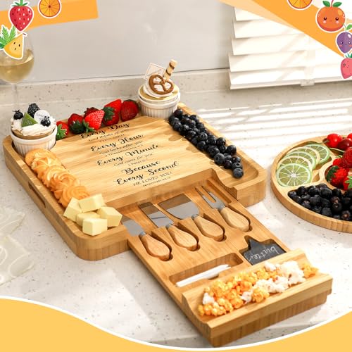 Christian Gifts for Women Engraved Charcuterie Board Gift Utensil Fruit Tray Faith Every Day God Thinks of You Scripture Bible Verse Religious Charcuterie Board Amish Gifts Jesus Present - style: Christian