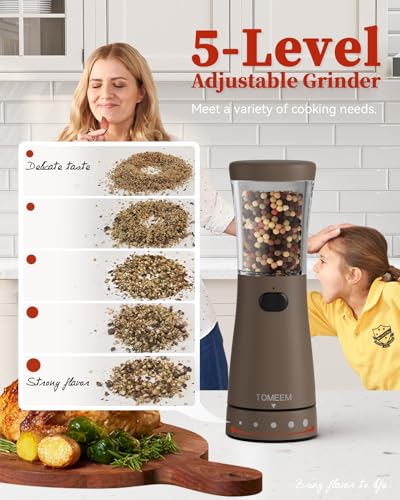 Electric Salt and Pepper Grinder Set with Storage Base, Stainless Steel Rechargeable Salt and Pepper Grinder Set with 4.5 oz Large Capacity, 1.8" Wide Mouth, Adjustable Coarseness, Ideal for Kitchen - color: Caramel