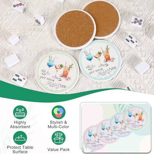 Ceramic Coasters with Holder, Mahjong Table Coasters for Drinks Set of 4 | 4x4 Inch for Most Mugs, Absorbent Round Cup Mats, Mahjong Gift and Accessories, Table Game Housewarming Party Supplies - size: 4x4 in (Style 1)