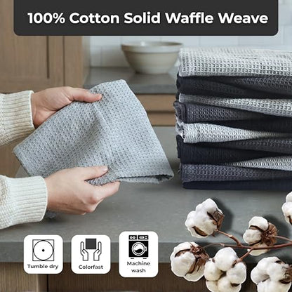 Kitchen Dish Cloths for Washing Dishes - Waffle Weave Cotton Dish Rag Towel - 13"x13" Set of 4+4+4 - Light + Dark Gray + Black Kitchen Washcloth Dishcloth Dishrag Dishtowel Wash Cloth - color: Light Gray - Dark Gray - Black, size: 13"x13" Set of 4+4+4