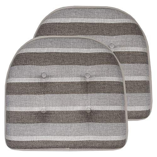 Sweet Home Collection Chair Cushion Memory Foam Pads Tufted Slip Non Skid Rubber Back U-Shaped 17" x 16" Seat Cover, 2 Count (Pack of 1), Bradford Silver/Brown - color: Bradford Silver/Brown, size: 2 Pack, style: Foam Pads