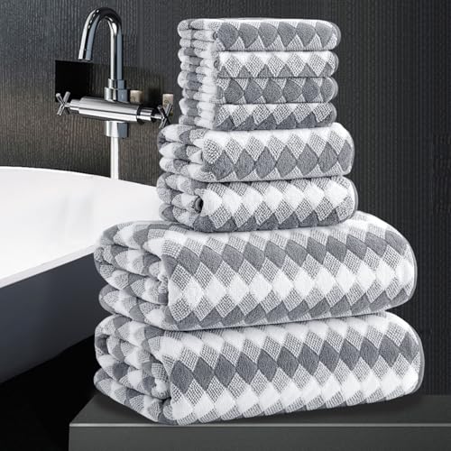 8 Piece Bathroom Towel Set Gray |2 Oversized Large Bath Towels Sheet,2 Hand Towels and 4 Washcloths| 600GSM Ultra Soft Luxury Premium Towel Set Highly Absorbent Quick Dry Hotel Towel Collection - color: Diamond Gray, size: 8 Piece Towel Set