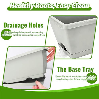 7 Pack 17 Inch Rectangular Plastic Window Box Planters(Offwhite) | Includes trowel, waterproof mat & gloves, perfect for indoor/outdoor herbs, veggies, and flowers - color: Offwhite