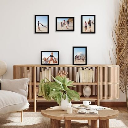 Americanflat 8x11 Picture Frame 5-Pack - Slim Molding - Black | Polished plexiglass front, wall or tabletop display with included easel, sawtooth hangers included, secure turn-tab backing - color: Black, size: 8.5x11