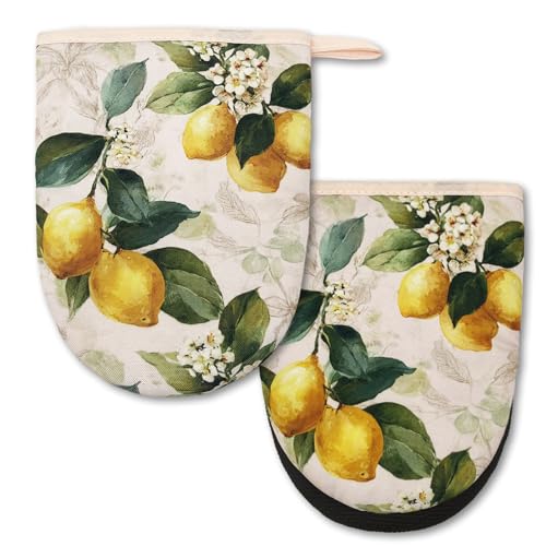 Watercolor Lemon Mini Silicone Oven Mitts 2-Pack Set, Heat Slip Resistant Kitchen Gloves, Soft Short Oven Mittens for Safe Cooking Baking Grilling - color: Watercolor Lemon