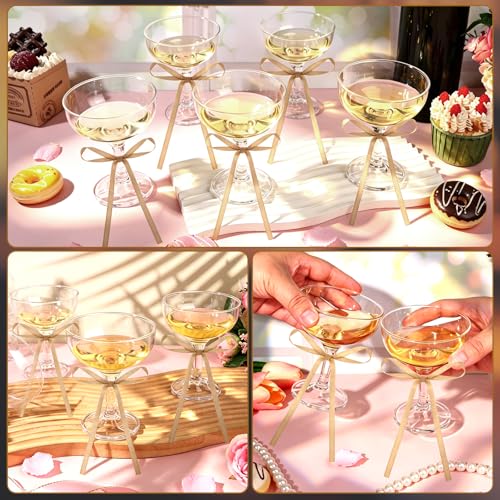 50 Sets Martini Glasses 5 oz Champagne Coupe Glasses 5 oz with Brown Bow | Plastic Champagne Tower Cups Cocktail Glasswares Bulk for A Tini Bit Older Wedding Bar Bachelorette Birthday Party Supplies - color: Brown