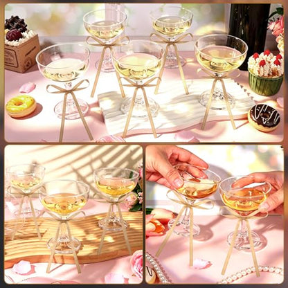 50 Sets Martini Glasses 5 oz Champagne Coupe Glasses 5 oz with Brown Bow | Plastic Champagne Tower Cups Cocktail Glasswares Bulk for A Tini Bit Older Wedding Bar Bachelorette Birthday Party Supplies - color: Brown