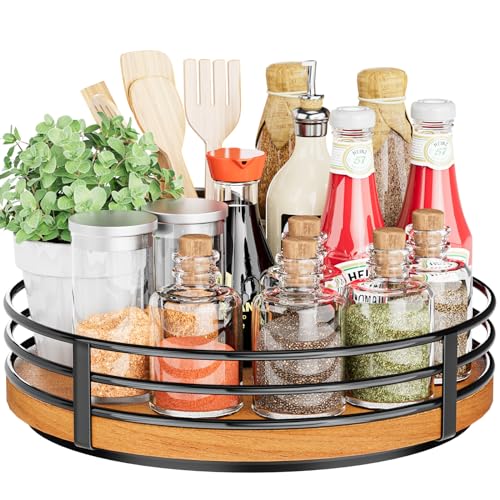 10" Lazy Susan Turntable Organizer - Wood Round Lazy Susan for Cabinet Kitchen Countertop Dining Table Pantry Cupboard Bathroom Coffee Bar Storage Home Decor - size: 10 inch 1 Tier