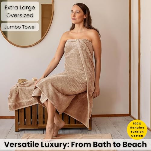 SALBAKOS Luxury 100% Turkish Cotton Bath Sheet 40x80 in (1-Piece, Taupe) | Extra Large Jumbo Oversized Bathroom and Beach Towel, Super Soft Highly Absorbent Thick Premium Hotel Quality, Made in Turkey - color: Taupe, size: Jumbo Bath Sheet