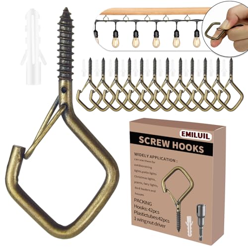 42 PCS Metal Bronze Eye Screw Hooks for Hanging Heavy Duty.Windproof Ceiling Hooks for Hanging Plants,Cup,Wind Chime,Bird Feeders,Christmas String Lights at Indoor&Outdoor 2.2 Inch - color: Bronze, size: 42Pcs