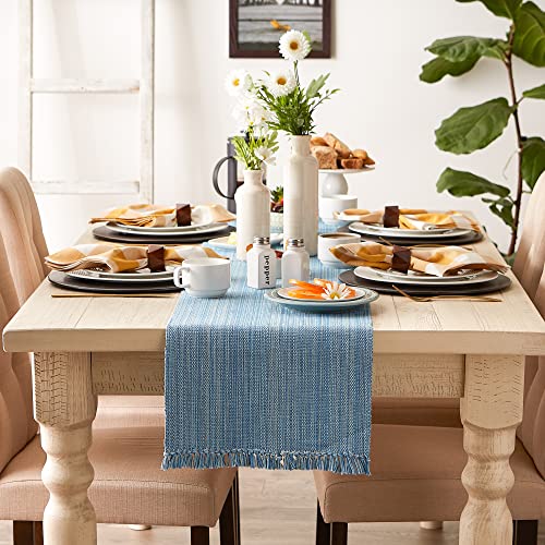 DII Variegated Tabletop Collection, Table Runner, 13x108, Light Blue - color: Light Blue, size: Table Runner, 13x108"