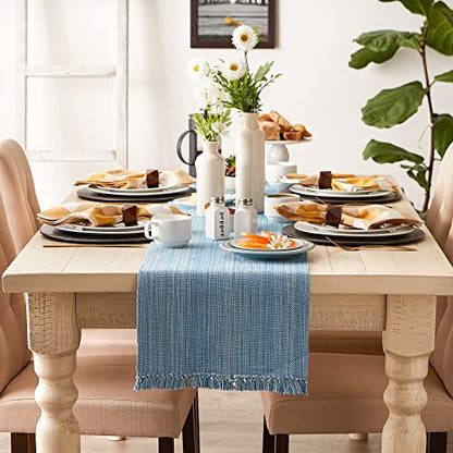 DII Variegated Tabletop Collection, Table Runner, 13x108, Light Blue - color: Light Blue, size: Table Runner, 13x108"